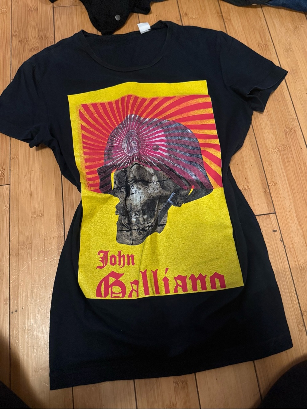 John Galliano Black Tee with Yellow & Red Graphic Skull